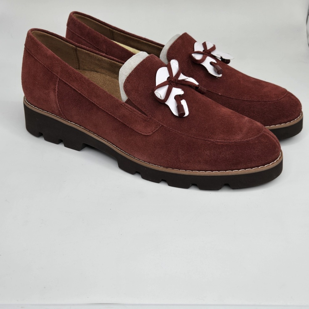 Vionic Finley Chunky loafers Syrah Rust Burgundy Suede Leather Size 9 NEW Womens